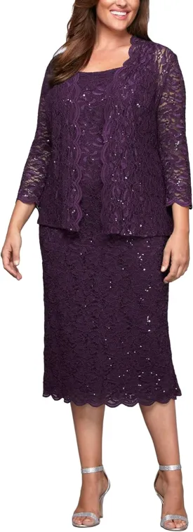 Alex Evenings Women's Plus Size Lace Jacket Dress