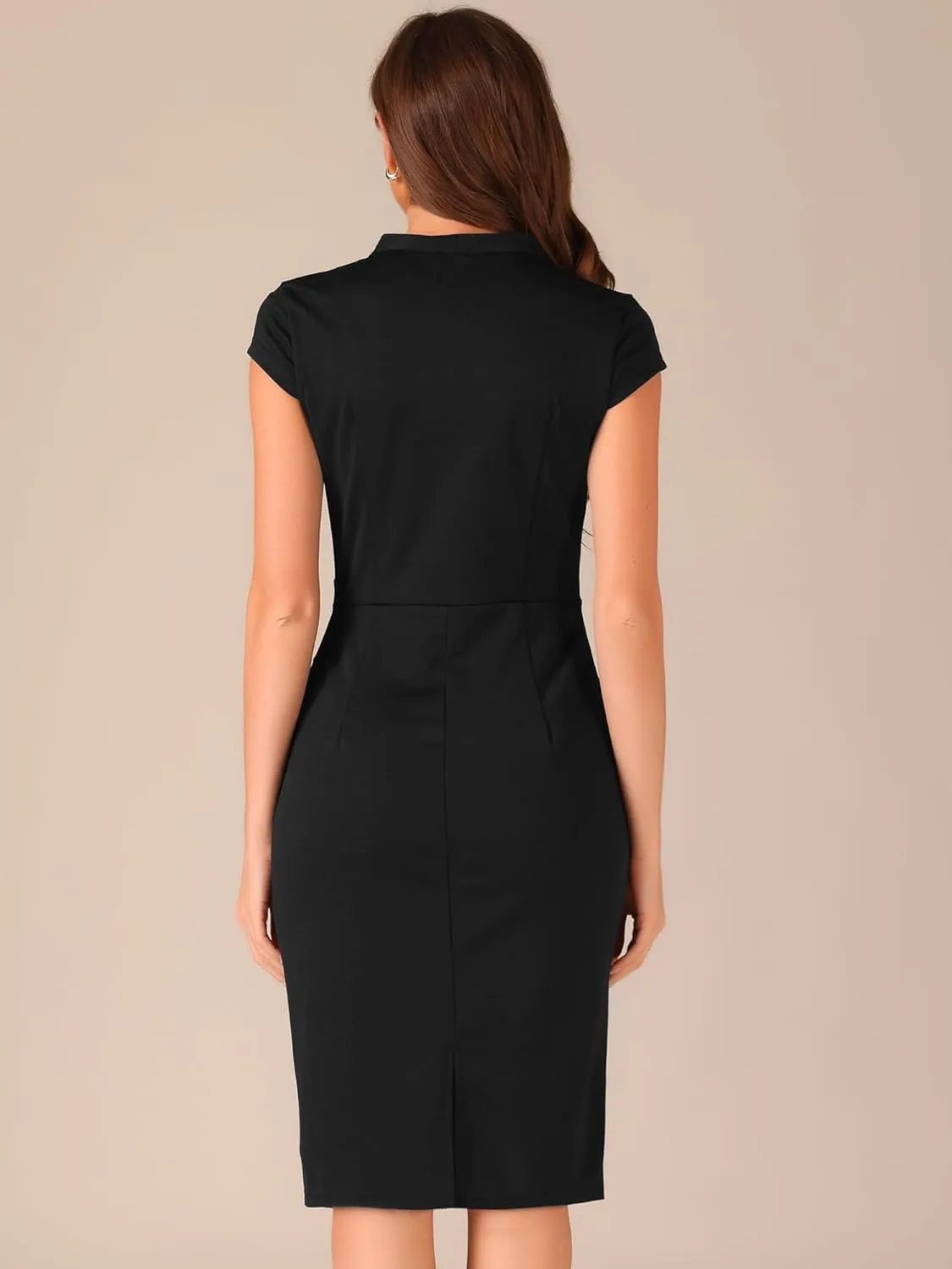 Allegra K Office Sheath Dresses for Women's Cap Sleeve Ruched Side Pencil Dress