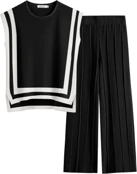 ANRABESS Women 2 Piece Lounge Sets Summer Casual Knit Sweater Vest Pant Set Beach Vacation Airport Outfits Clothes