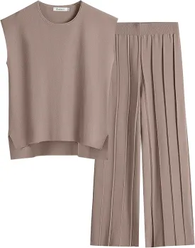 ANRABESS Women 2 Piece Lounge Sets Summer Casual Knit Sweater Vest Pant Set Beach Vacation Airport Outfits Clothes