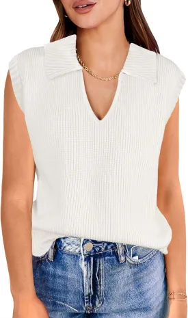 ANRABESS Women Summer Tank Tops Striped Sleeveless Polo V Neck Knit Sweater Vest Shirts 2025 Trendy Cute Outfits