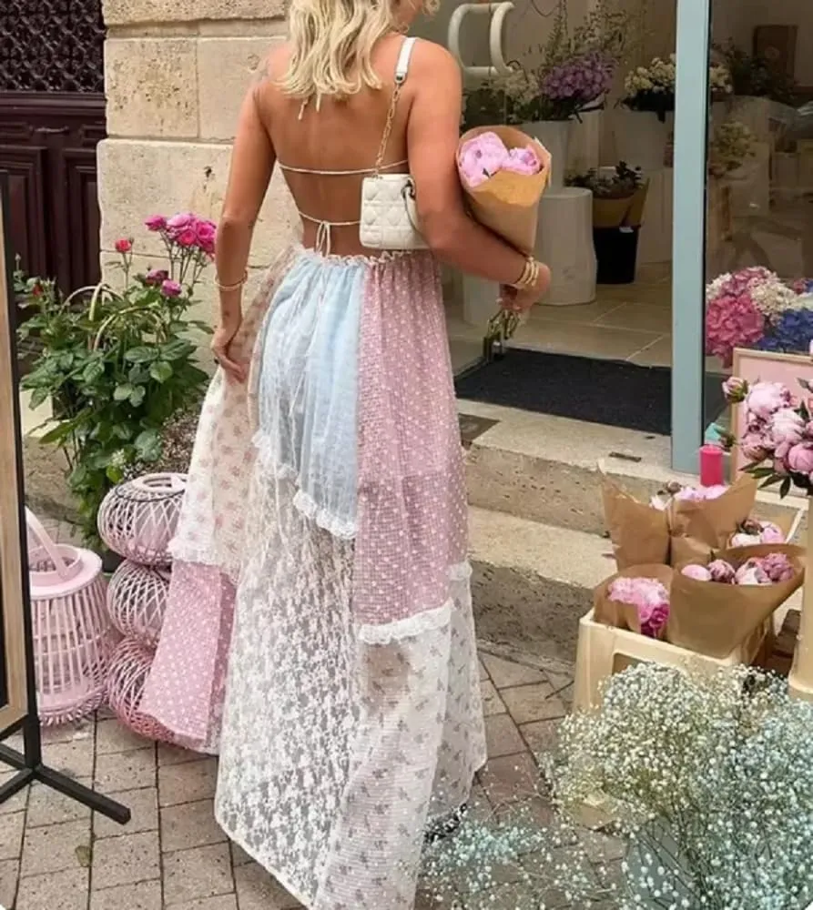 Argeousgor Women 2024 Bohemian Maxi Dress Sleeveless Embroidered Flowy Smocked Long Dress Summer Beach Sundresses