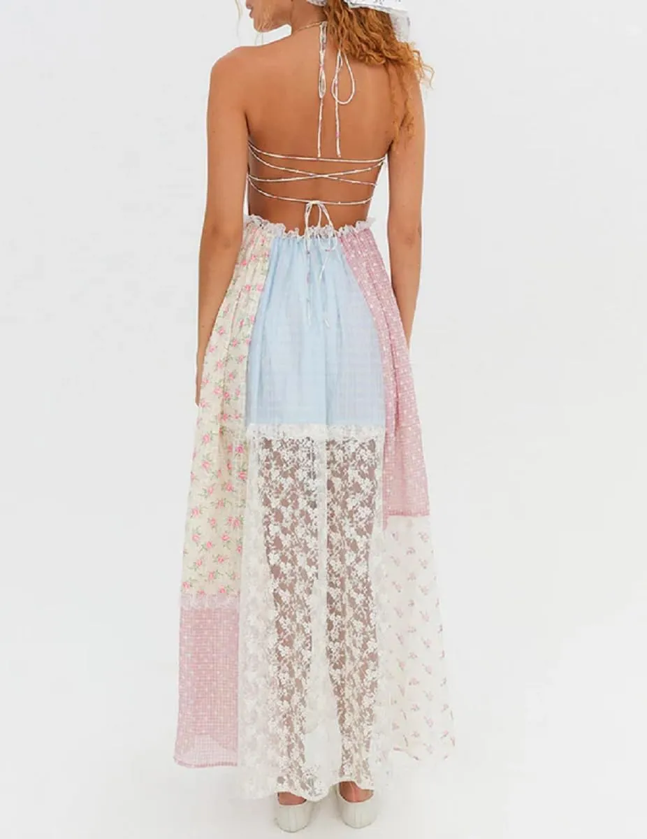 Argeousgor Women 2024 Bohemian Maxi Dress Sleeveless Embroidered Flowy Smocked Long Dress Summer Beach Sundresses