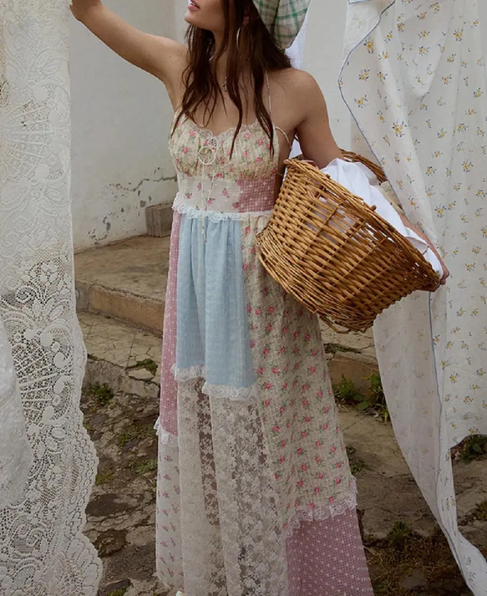 Argeousgor Women 2024 Bohemian Maxi Dress Sleeveless Embroidered Flowy Smocked Long Dress Summer Beach Sundresses
