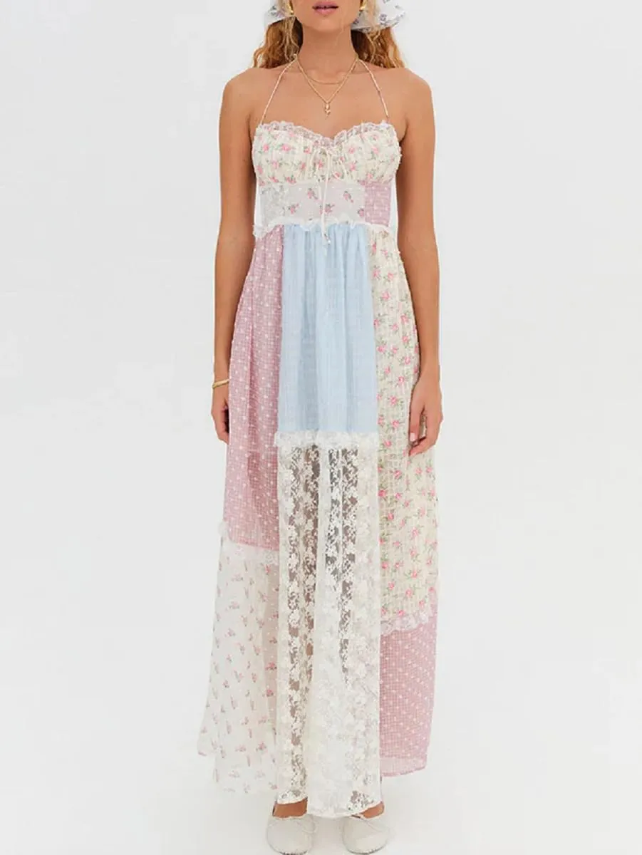 Argeousgor Women 2024 Bohemian Maxi Dress Sleeveless Embroidered Flowy Smocked Long Dress Summer Beach Sundresses