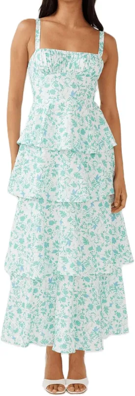 Argeousgor Womens Floral Print Maxi Dresses Tiered Ruffles Long Dress Spaghetti Strap Sleeveless Flowy Layered Sundress