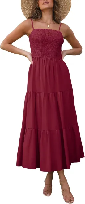 Atizon Womens Boho Summer Maxi Dress 2025 Spaghetti Strap Bohemian Beach Wedding Long Sundress