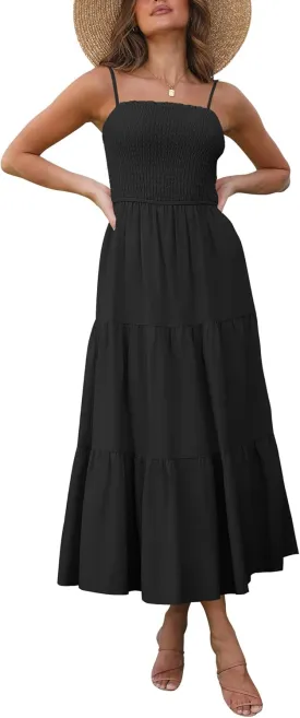 Atizon Womens Boho Summer Maxi Dress 2025 Spaghetti Strap Bohemian Beach Wedding Long Sundress