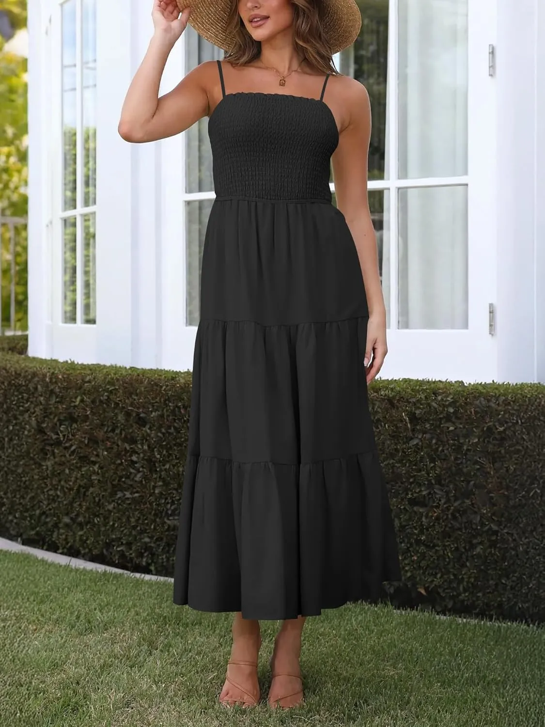 Atizon Womens Boho Summer Maxi Dress 2025 Spaghetti Strap Bohemian Beach Wedding Long Sundress