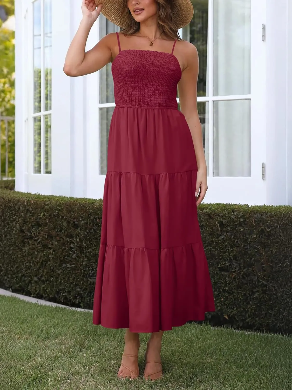 Atizon Womens Boho Summer Maxi Dress 2025 Spaghetti Strap Bohemian Beach Wedding Long Sundress
