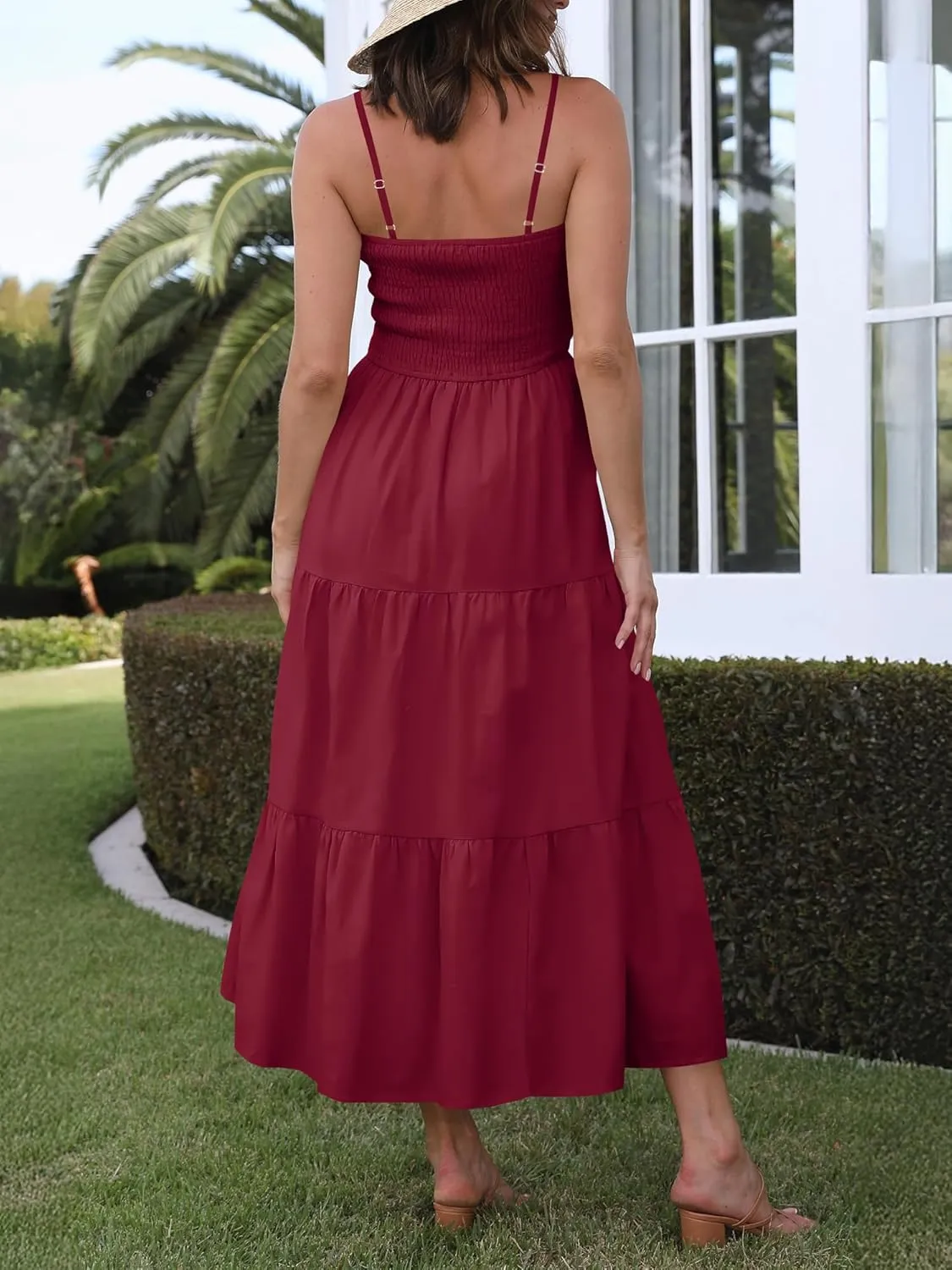 Atizon Womens Boho Summer Maxi Dress 2025 Spaghetti Strap Bohemian Beach Wedding Long Sundress