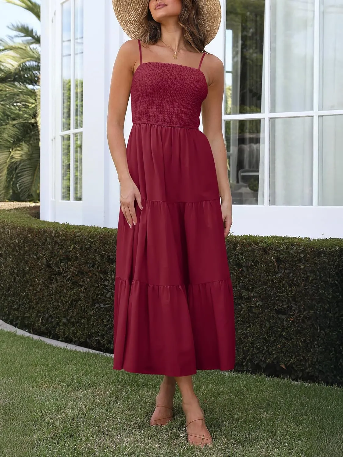 Atizon Womens Boho Summer Maxi Dress 2025 Spaghetti Strap Bohemian Beach Wedding Long Sundress
