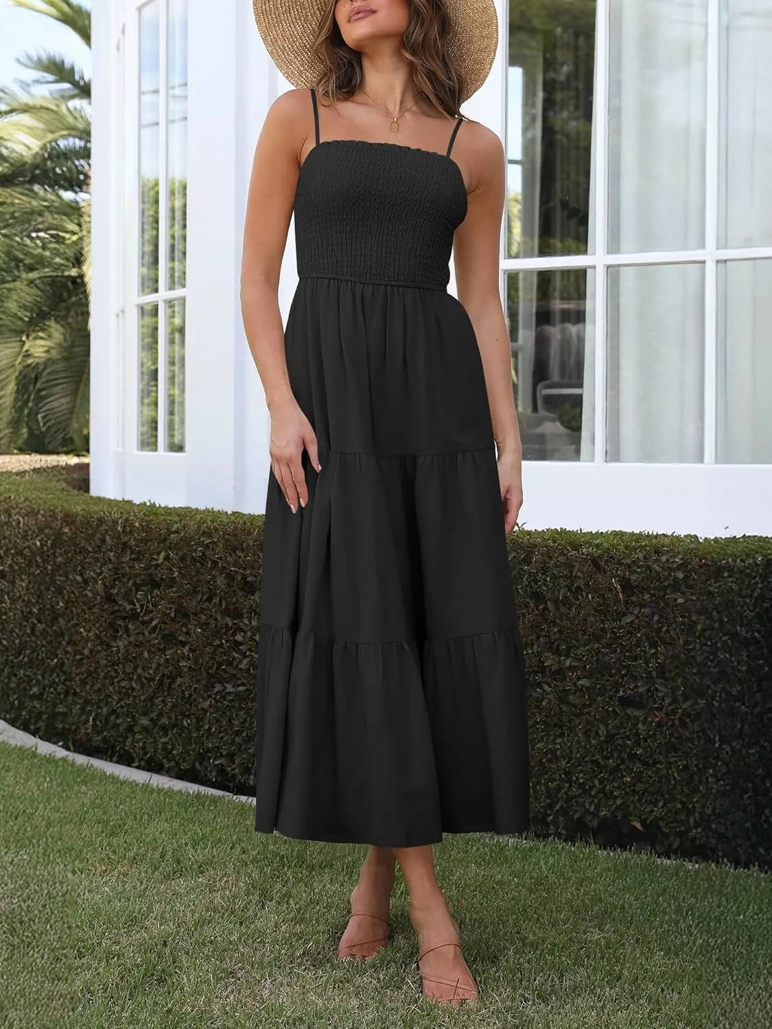 Atizon Womens Boho Summer Maxi Dress 2025 Spaghetti Strap Bohemian Beach Wedding Long Sundress