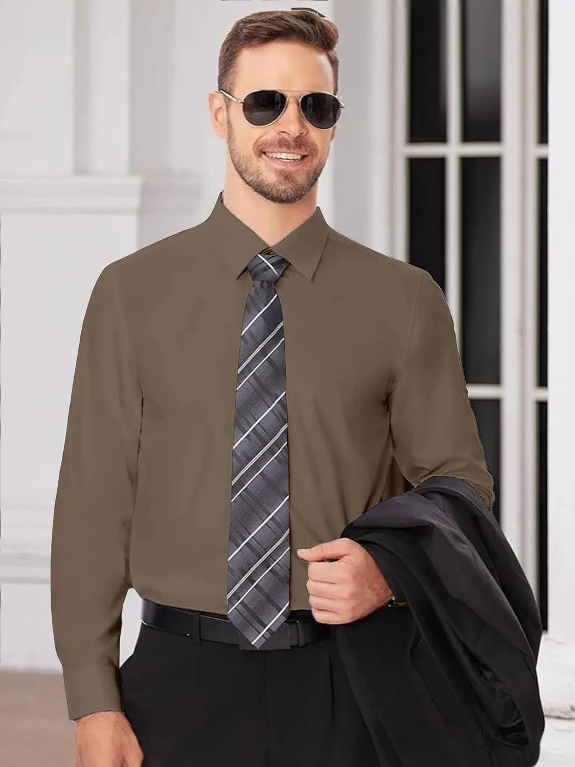 Bealin Men's Button Down Short Sleeve Casual Shirts Elastic Wrinkle Free Business Shirt for Summer Casual Top
