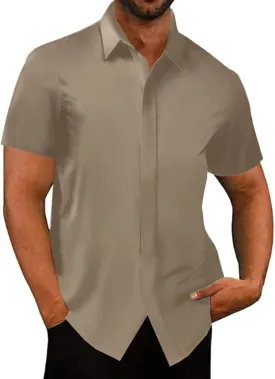 Bealin Men's Button Down Short Sleeve Casual Shirts Elastic Wrinkle Free Business Shirt for Summer Casual Top