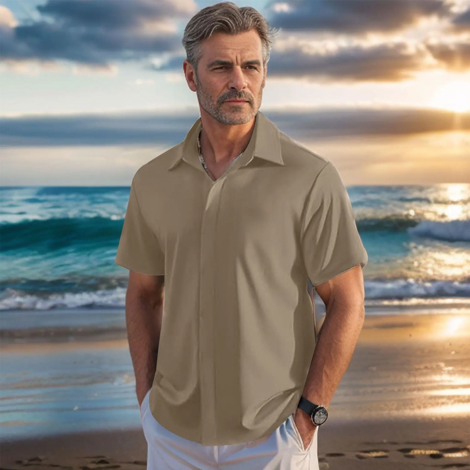 Bealin Men's Button Down Short Sleeve Casual Shirts Elastic Wrinkle Free Business Shirt for Summer Casual Top