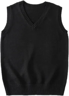 Blostirno Womens Sweater Vest V Neck JK Uniform Kint Vests Solid Classic Sleeveless Pullover Sweaters Tops