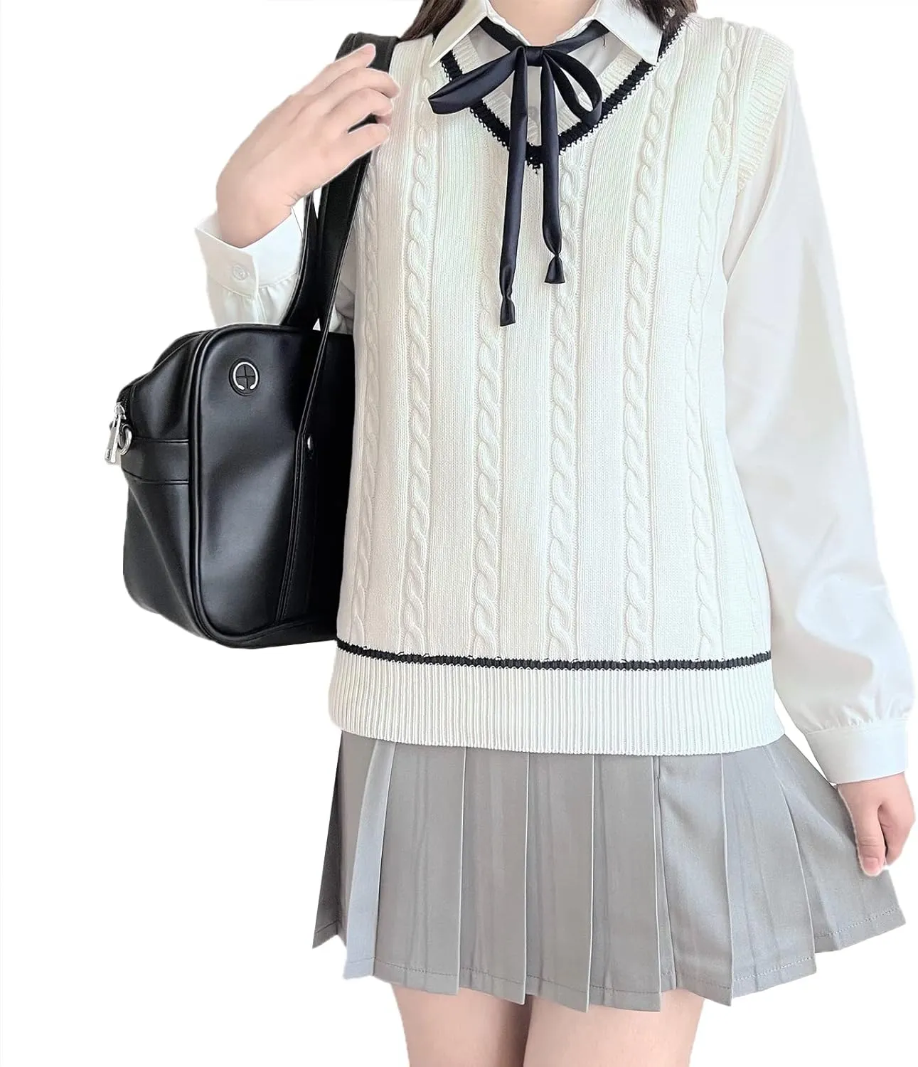 Blostirno Womens Sweater Vest V Neck JK Uniform Kint Vests Solid Classic Sleeveless Pullover Sweaters Tops