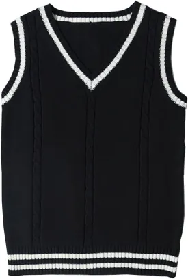 Blostirno Womens Sweater Vest V Neck JK Uniform Kint Vests Solid Classic Sleeveless Pullover Sweaters Tops