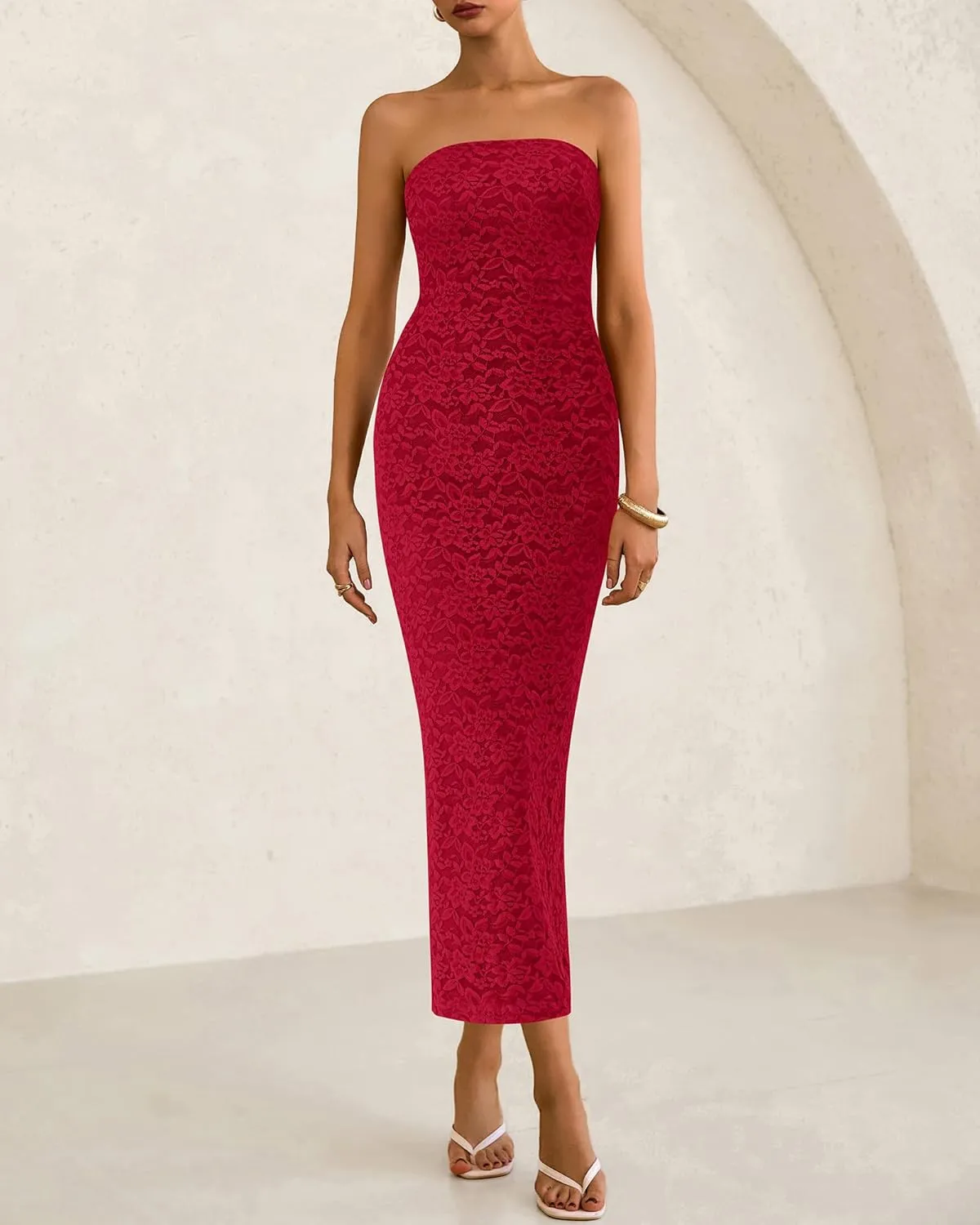BTFBM Women Strapless Lace Formal Maxi Dress Summer Bodycon Tube Back Slit Cocktail Vacation Beach Wedding Guest Dresses