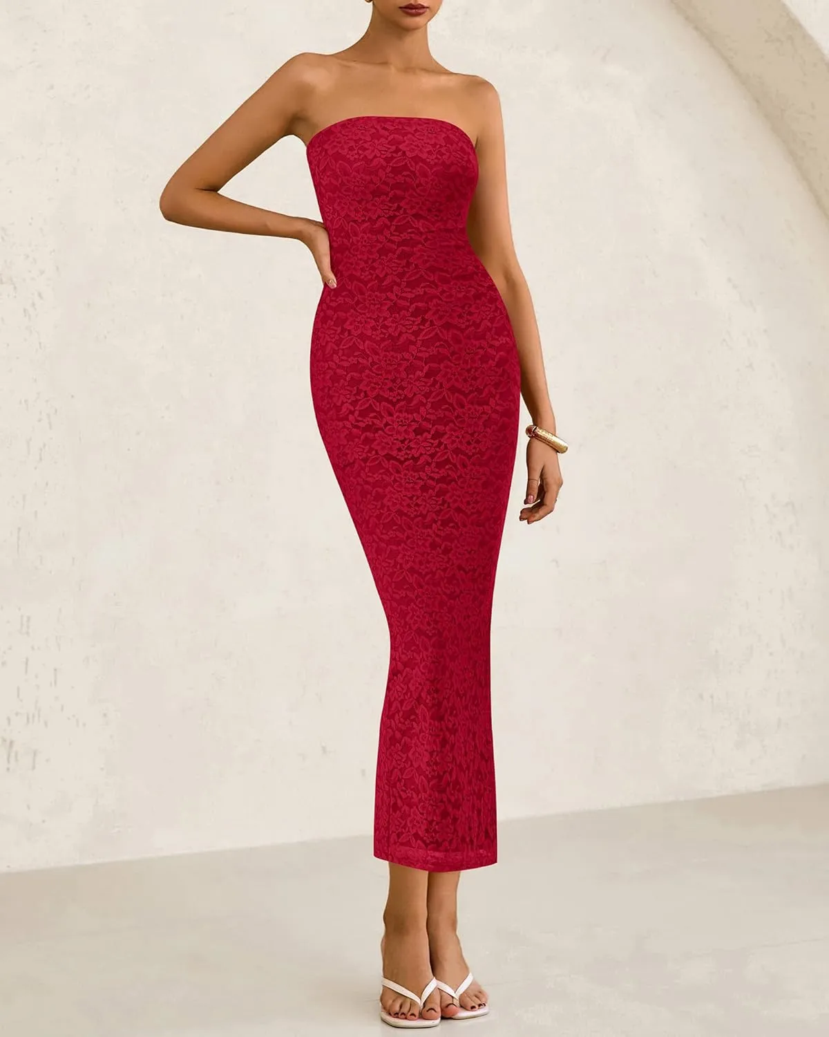 BTFBM Women Strapless Lace Formal Maxi Dress Summer Bodycon Tube Back Slit Cocktail Vacation Beach Wedding Guest Dresses