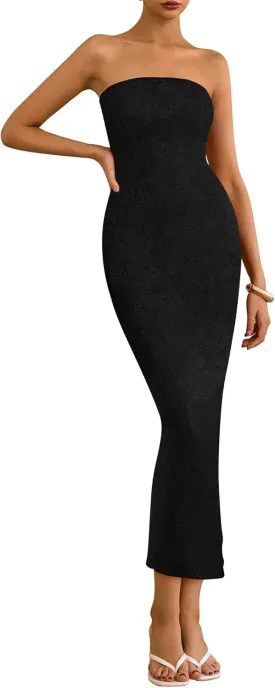 BTFBM Women Strapless Lace Formal Maxi Dress Summer Bodycon Tube Back Slit Cocktail Vacation Beach Wedding Guest Dresses
