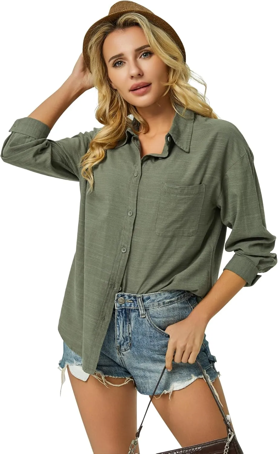 Button Down Shirts for Women Long Sleeve Dress Blouse Casual Solid Office Work Tops