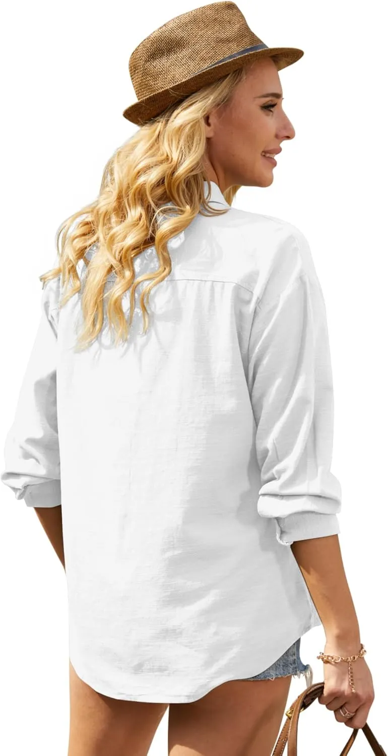 Button Down Shirts for Women Long Sleeve Dress Blouse Casual Solid Office Work Tops