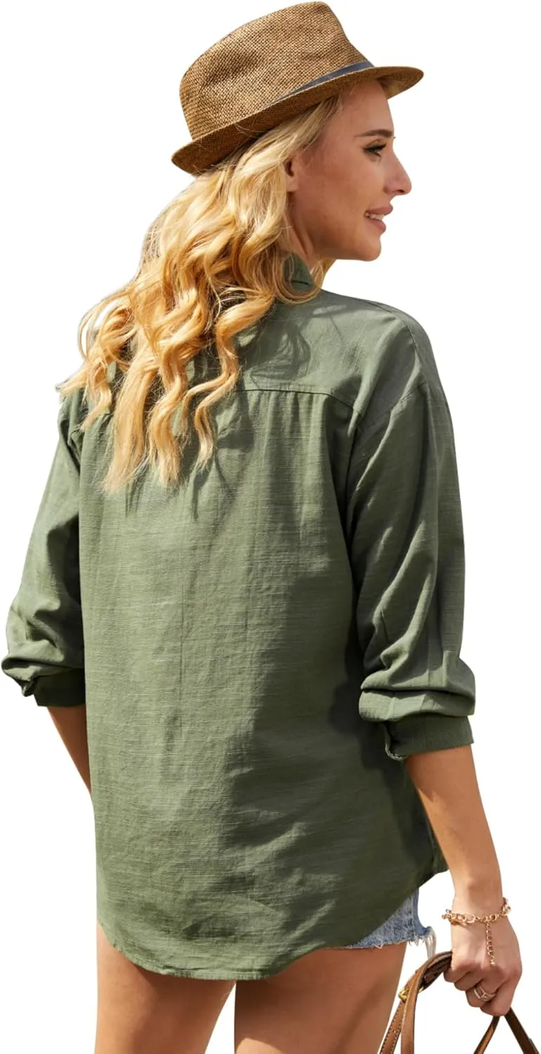 Button Down Shirts for Women Long Sleeve Dress Blouse Casual Solid Office Work Tops