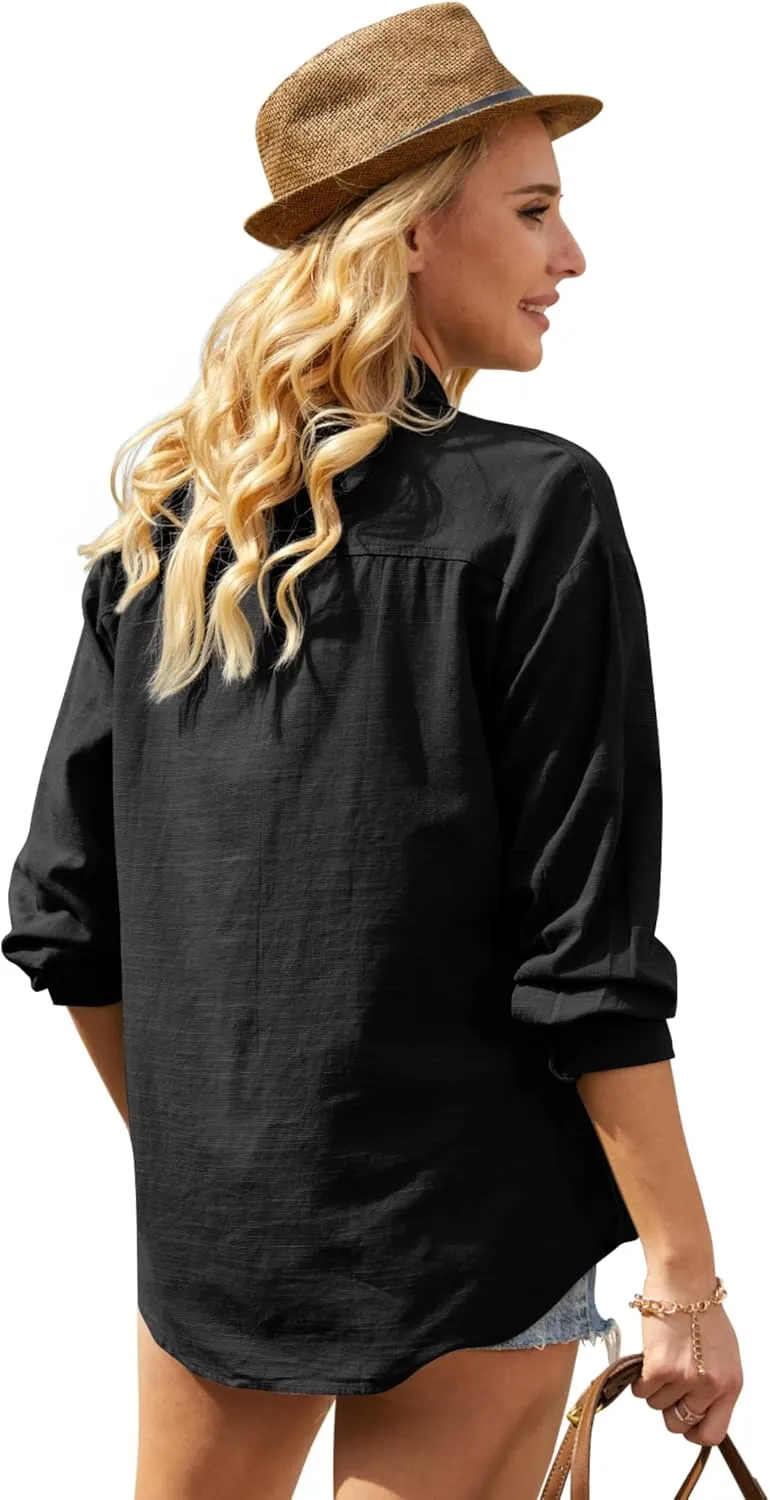 Button Down Shirts for Women Long Sleeve Dress Blouse Casual Solid Office Work Tops