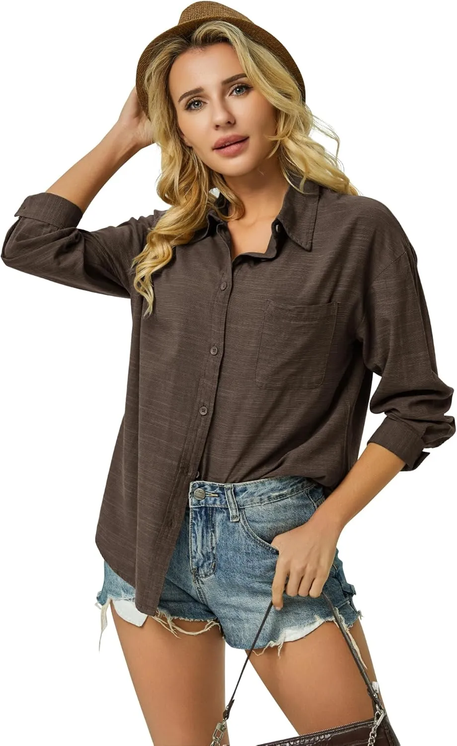 Button Down Shirts for Women Long Sleeve Dress Blouse Casual Solid Office Work Tops