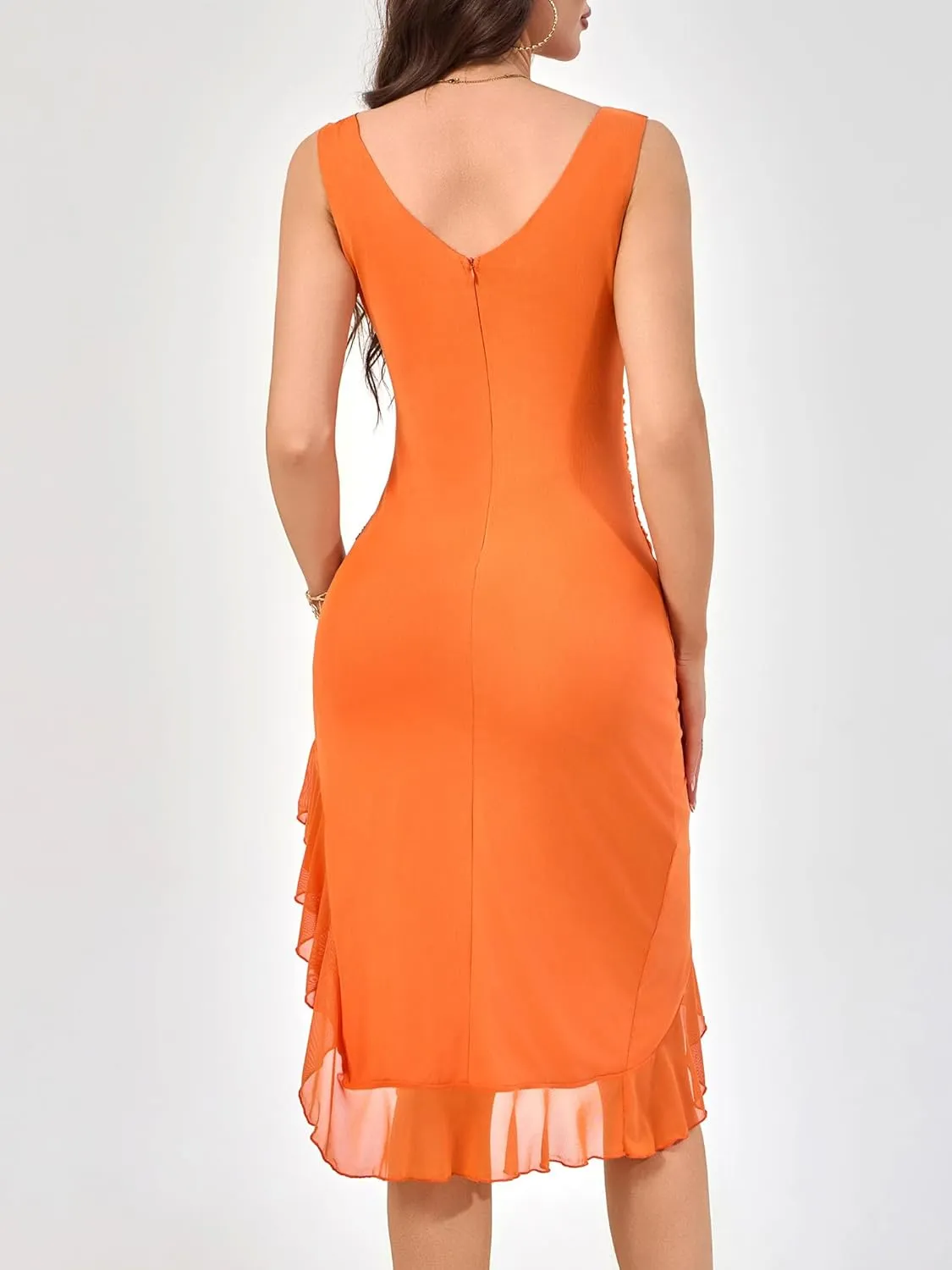 Cocktail Dresses for Women,Sexy Mesh Mini Ruffle Hem Elegant Sleeveless Bodycon Party Graduation Birthday Dress