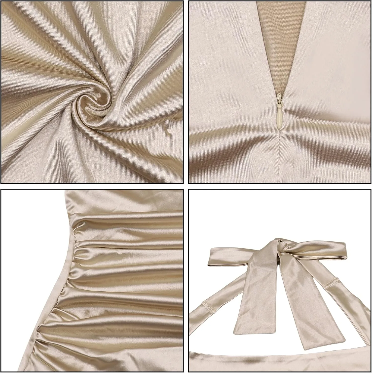 Dresses for Women Formal Cocktail Dress Maxi Sleeveless Sexy Satin Backless V Neck High Slip Long