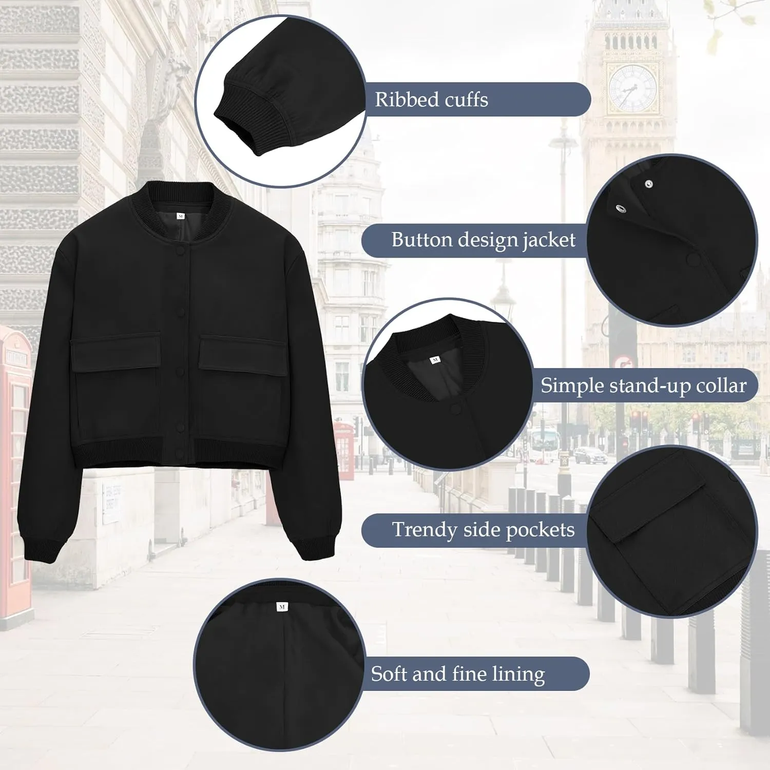 Durio Womens Bomber Jacket Fashion Short Cropped Jacket Casual Jackets for Women Varsity Jacket with Pockets Spring Fall
