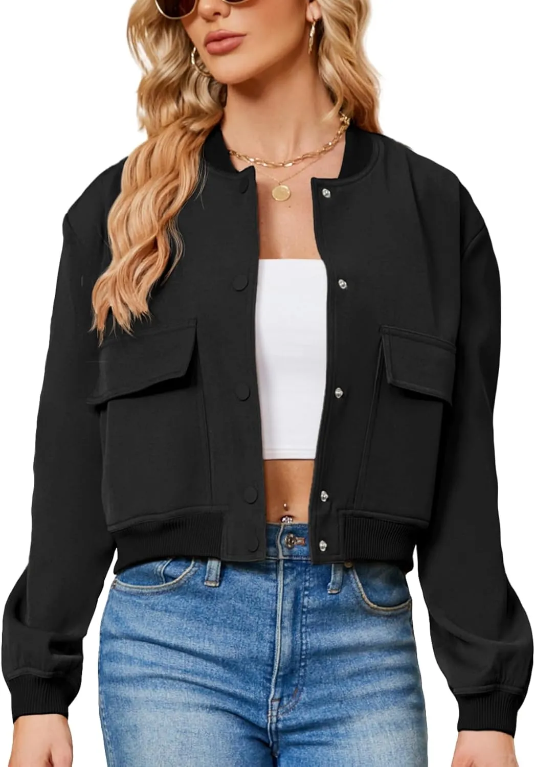 Durio Womens Bomber Jacket Fashion Short Cropped Jacket Casual Jackets for Women Varsity Jacket with Pockets Spring Fall