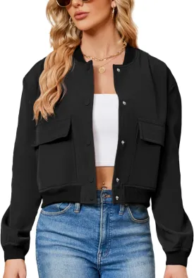 Durio Womens Bomber Jacket Fashion Short Cropped Jacket Casual Jackets for Women Varsity Jacket with Pockets Spring Fall