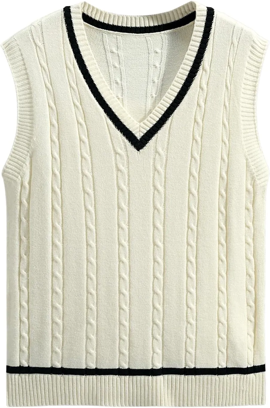 GORGLITTER Men's Striped Cable Knit Sweater Vest Sleeveless V Neck Pullover Sweater Tops