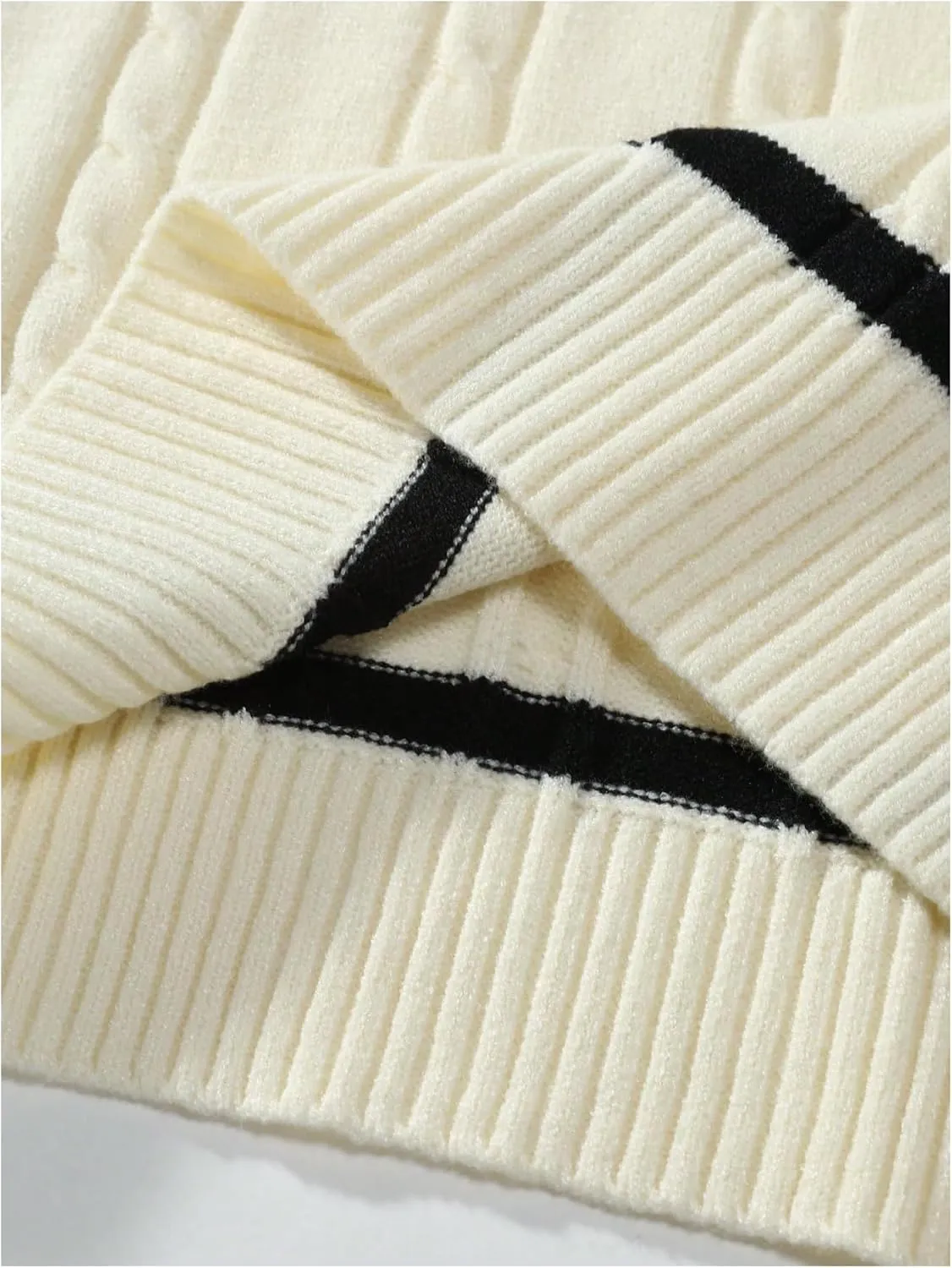 GORGLITTER Men's Striped Cable Knit Sweater Vest Sleeveless V Neck Pullover Sweater Tops