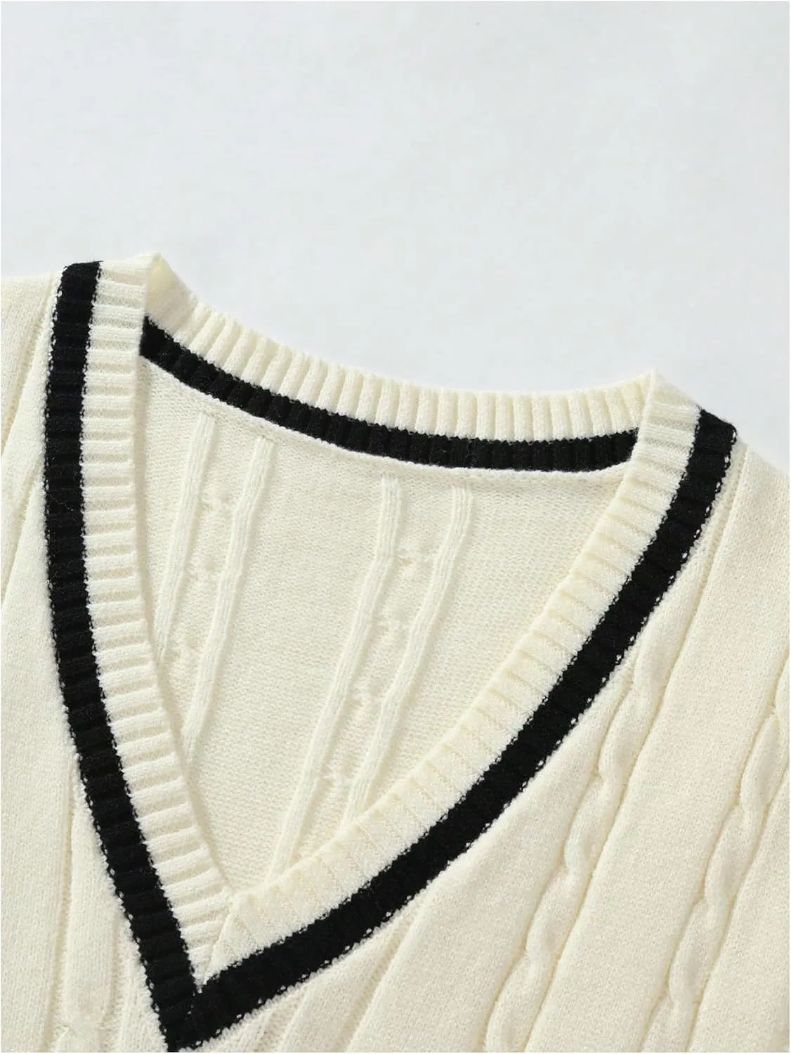 GORGLITTER Men's Striped Cable Knit Sweater Vest Sleeveless V Neck Pullover Sweater Tops
