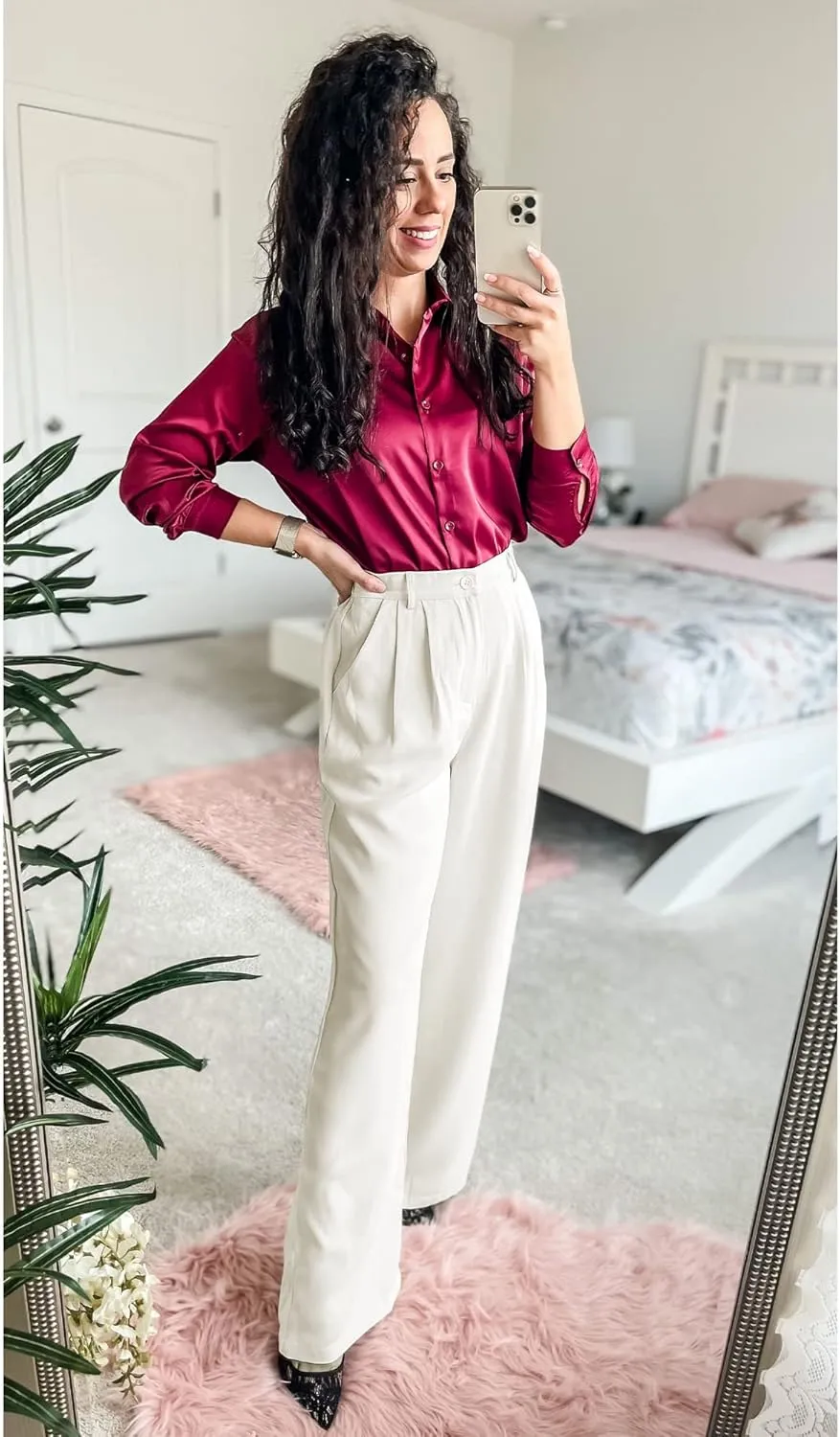GRAPENT Wide Leg Pants for Women Work Business Casual High Waisted Dressy Pants Flowy Trousers Office