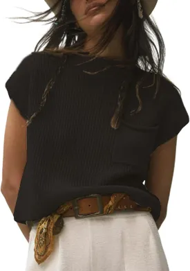 Himosyber Women's Solid Sleeveless Vest Mock Neck Cap Sleeve Knitwear Sweater Tops