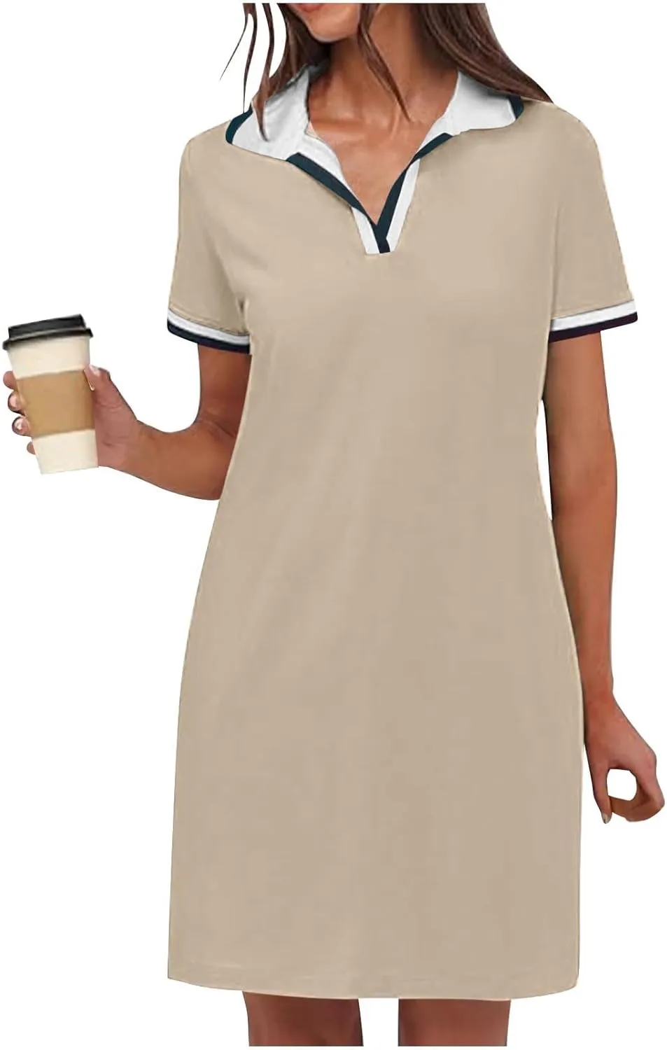 JOAU Women's Polo Dresses Color Block Short Sleeve V Neck 2025 Casual Summer Tennis Golf Mini T-Shirt Dress with Pockets