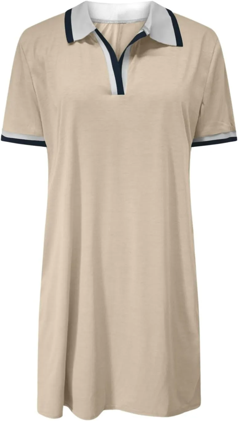 JOAU Women's Polo Dresses Color Block Short Sleeve V Neck 2025 Casual Summer Tennis Golf Mini T-Shirt Dress with Pockets
