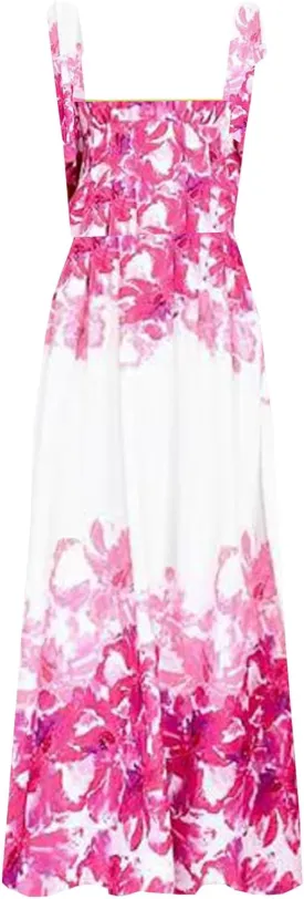 kinstell Women's Summer Boho Spaghetti Strap Square Neck Ruffle Casual Flowy Long Dress Beach Swing Party Maxi Dress