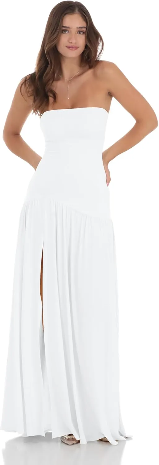 LAGSHIAN Women's Summer Strapless Flowy Maxi Dress Tube Bodycon Split A Line Long Party Dresses