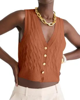 Locachy Women's V Neck Sleeveless Cable Knit Sweater Vest Soft 2025 Summer Button Front Cardigan Tank Tops