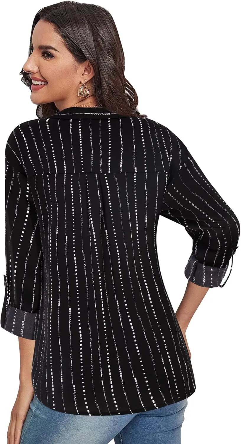 Lotusmile Women's Dressy Lapel Button Down Shirts for Work Office Business Casual Chiffon Blouse Tops