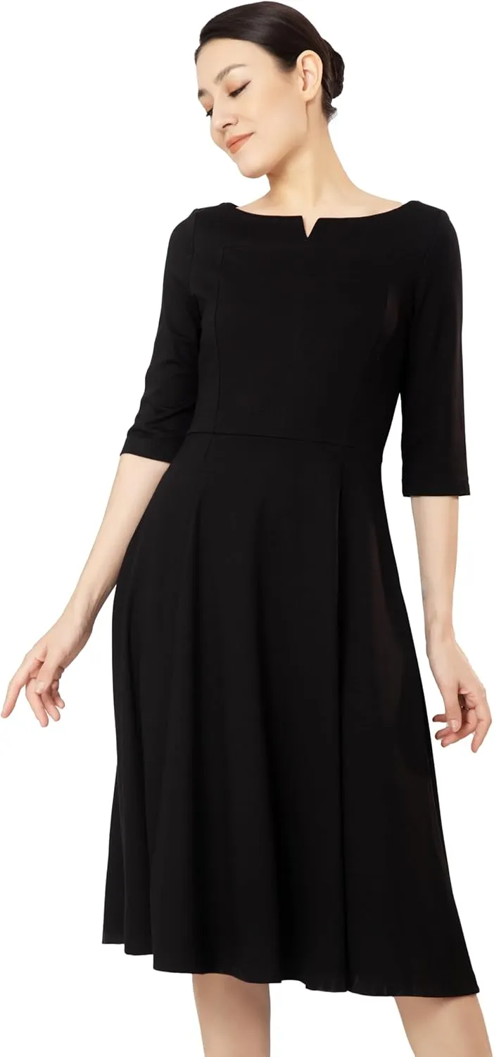 Marycrafts Women's Fit Flare Tea Midi Dress for Office Business Work