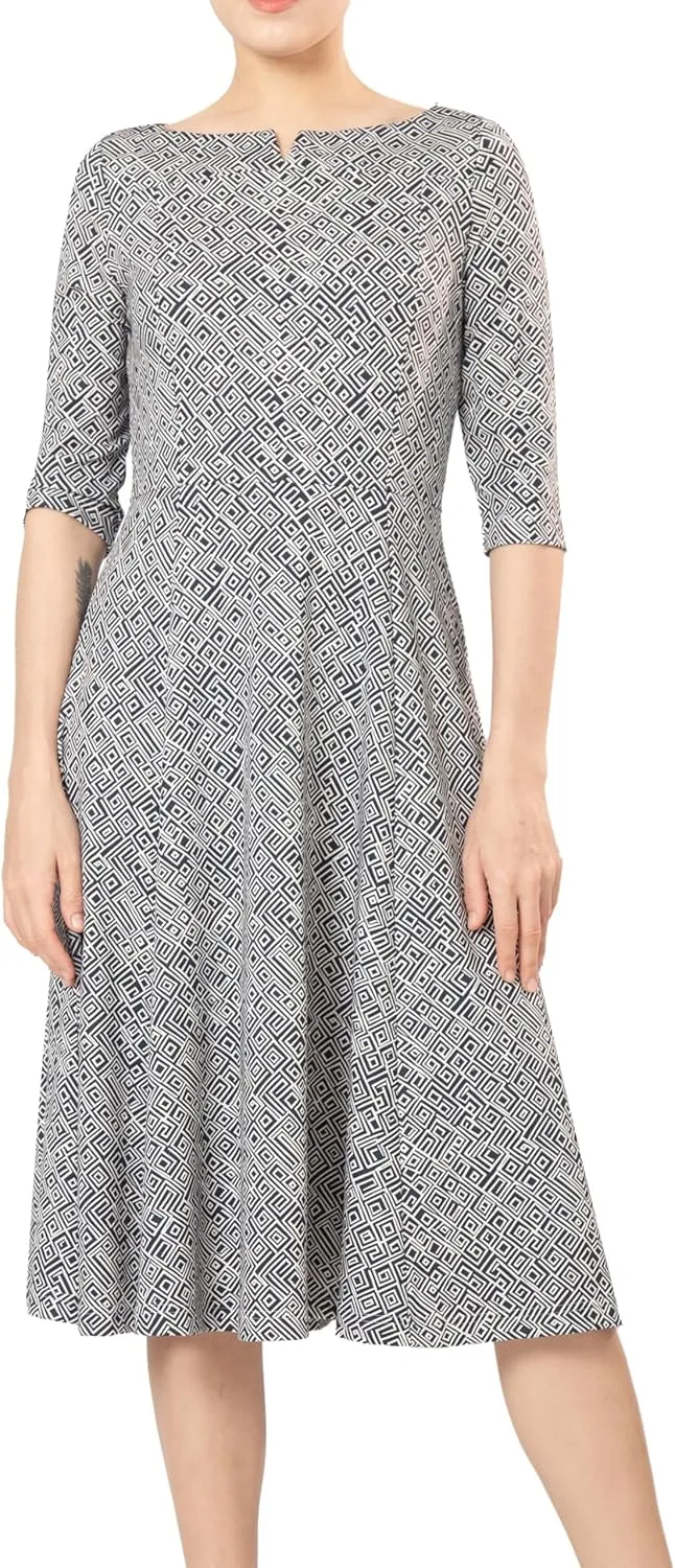 Marycrafts Women's Fit Flare Tea Midi Dress for Office Business Work