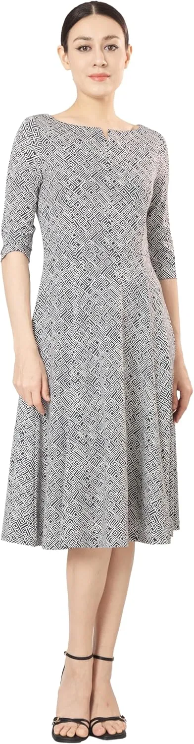 Marycrafts Women's Fit Flare Tea Midi Dress for Office Business Work